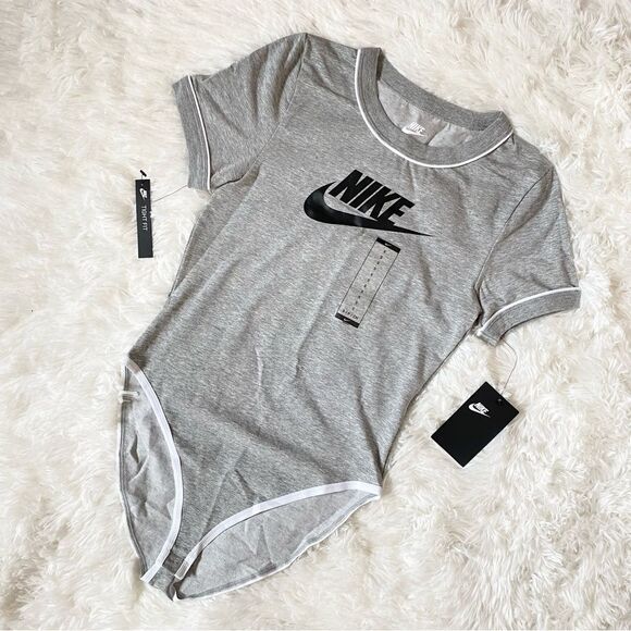 Nike Heather Gray Logo Bodysuit with White Accents - Picture 1 of 5
